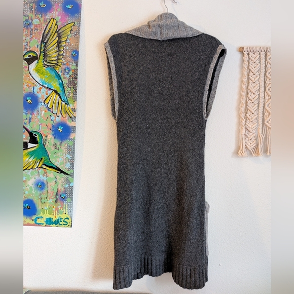 Free People Lambswool Sweater Vest Cardigan Long Sz Medium Fair Isle Grey - Picture 5 of 8